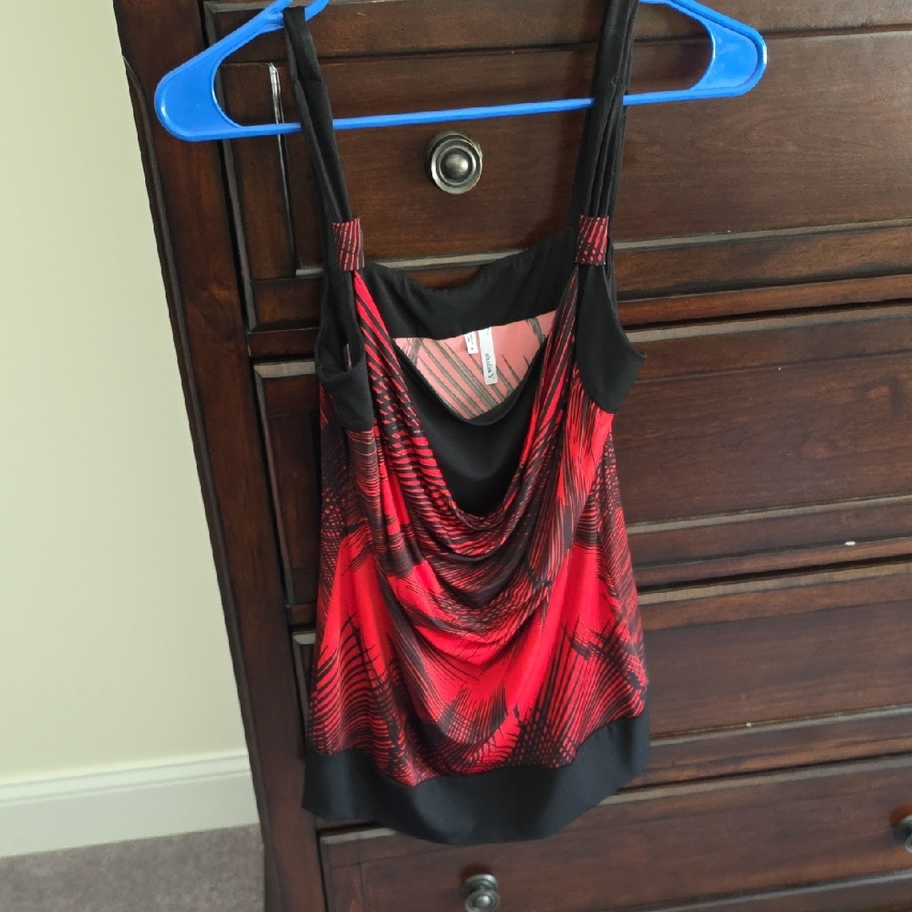 Studio Y Red and Black Draped Cowl Neck Tank
